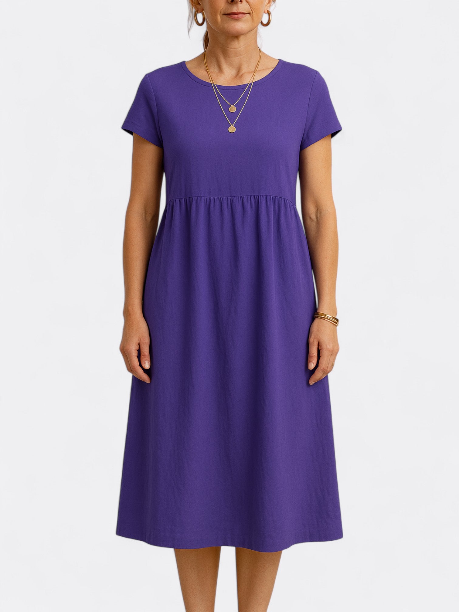 Zia's Midi Dress with O Neckline and A-Line Silhouette