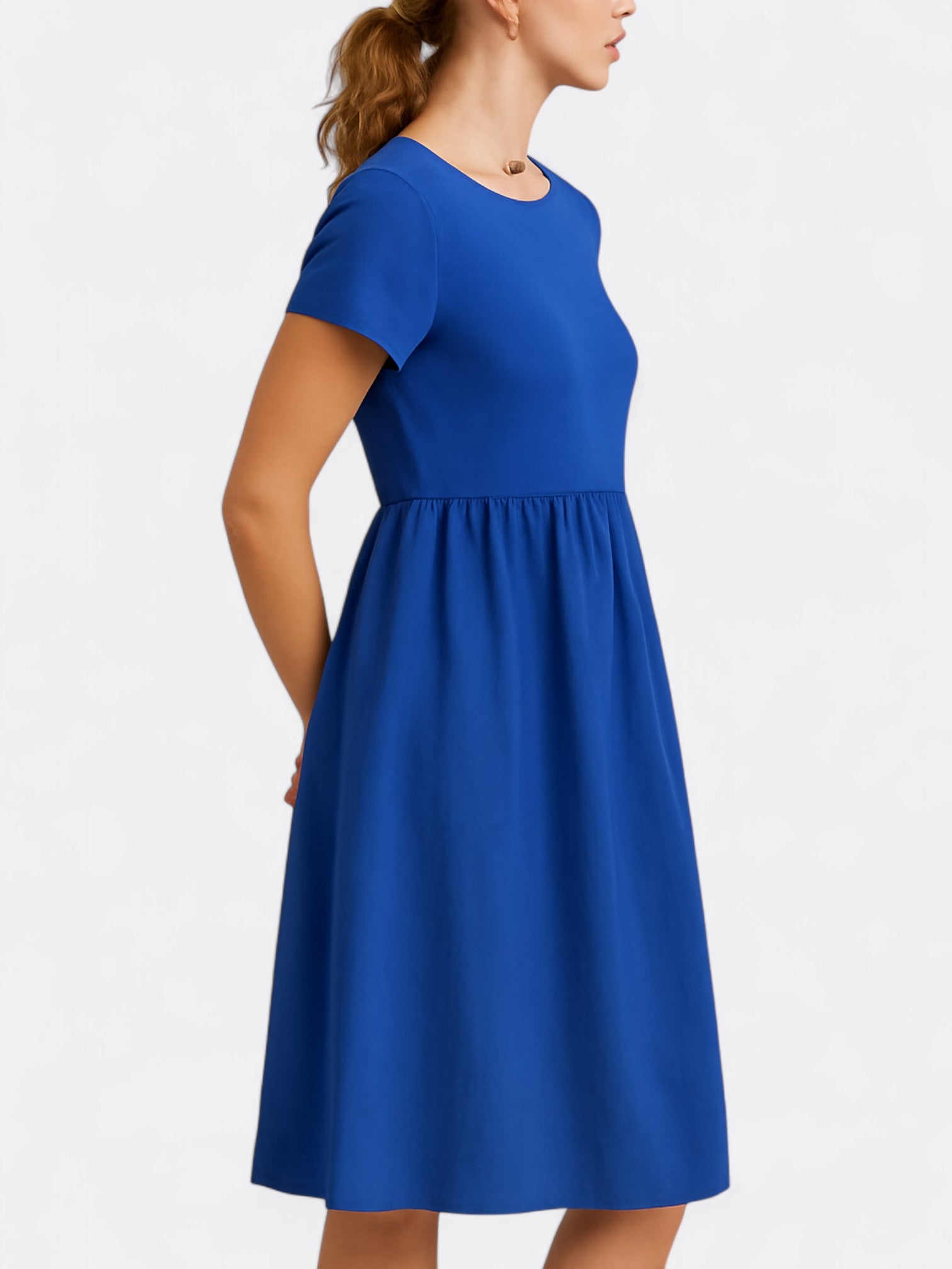 Zia's Midi Dress with O Neckline and A-Line Silhouette