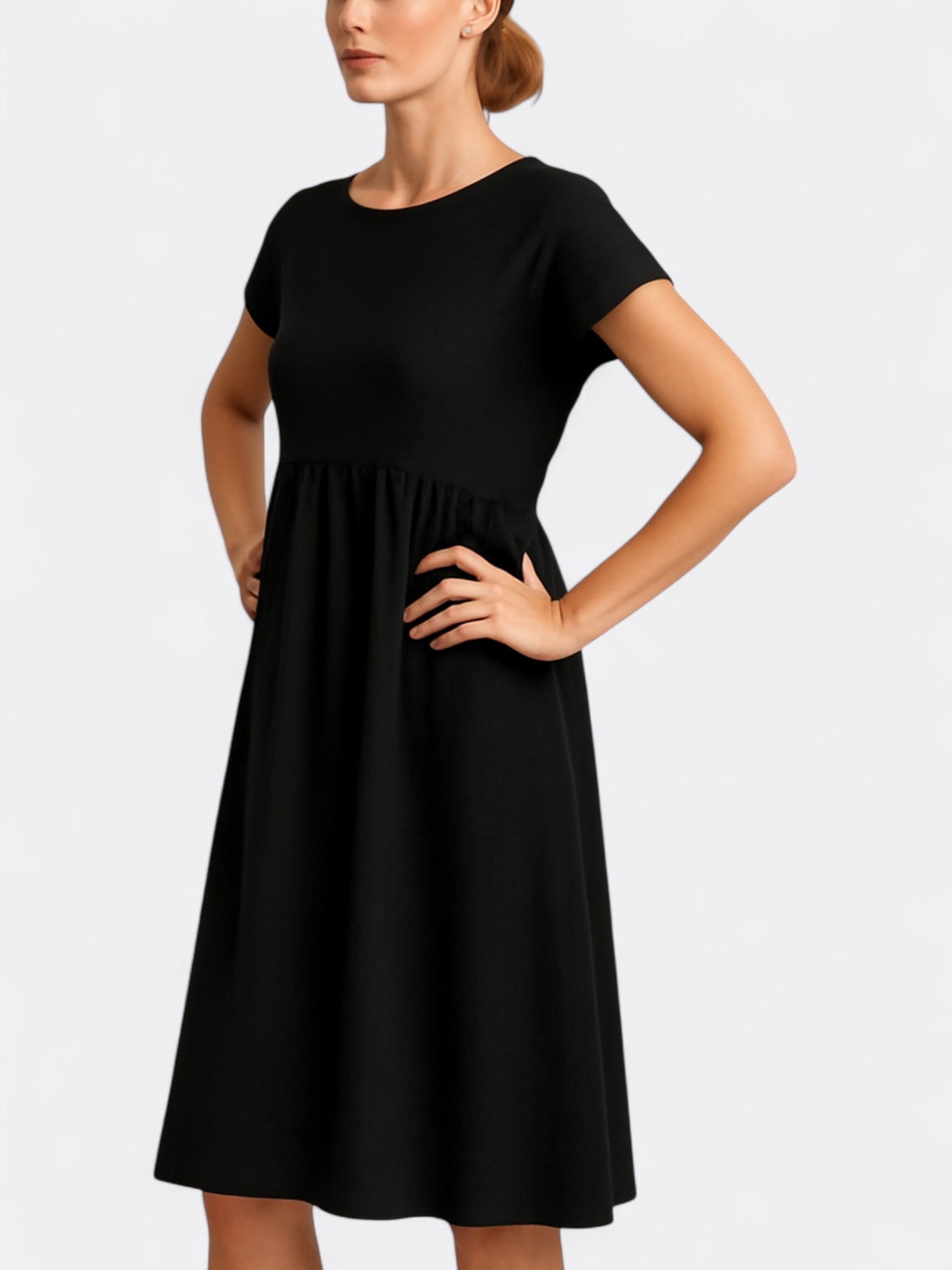 Zia's Midi Dress with O Neckline and A-Line Silhouette