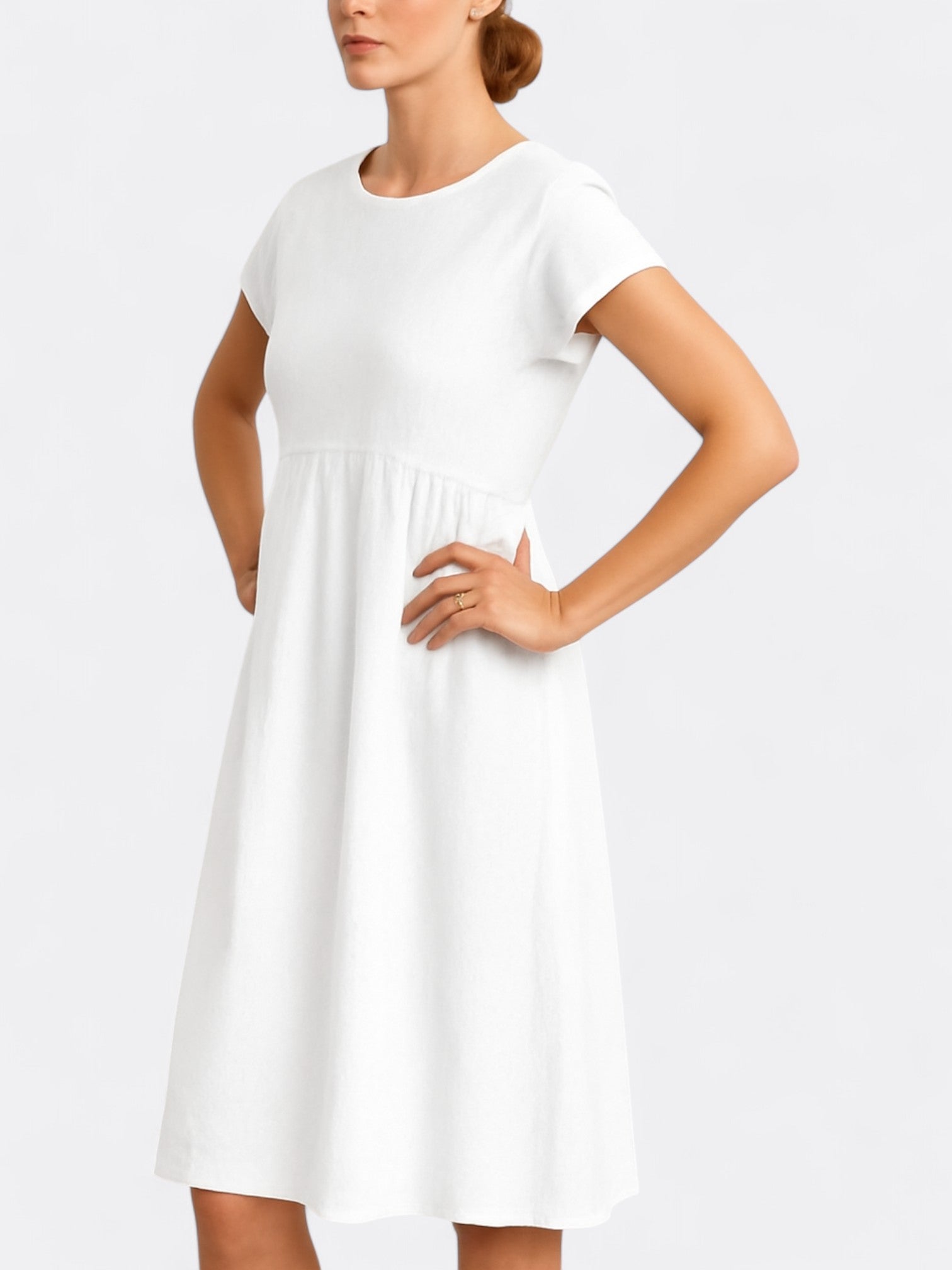Zia's Midi Dress with O Neckline and A-Line Silhouette