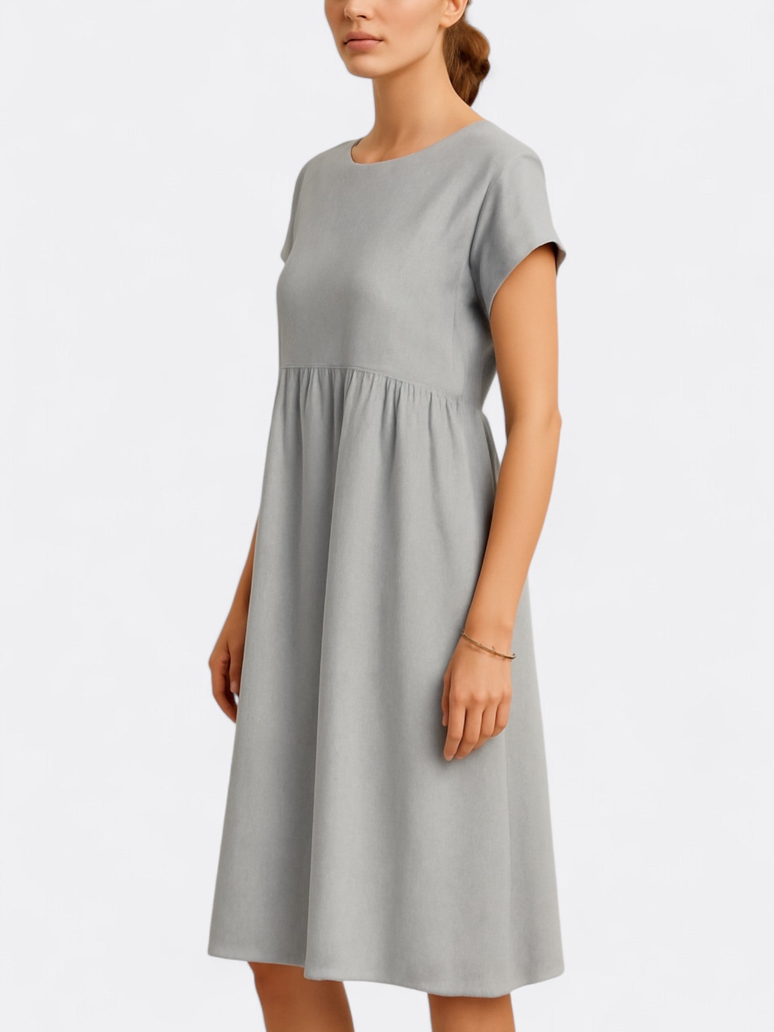 Zia's Midi Dress with O Neckline and A-Line Silhouette