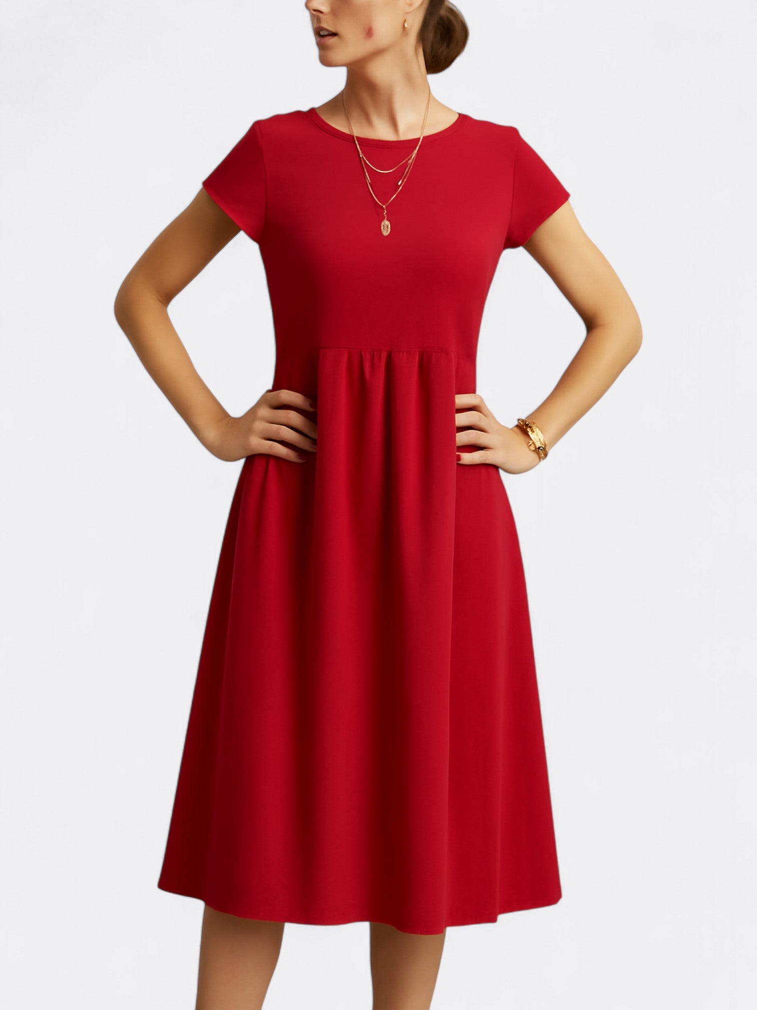 Zia's Midi Dress with O Neckline and A-Line Silhouette