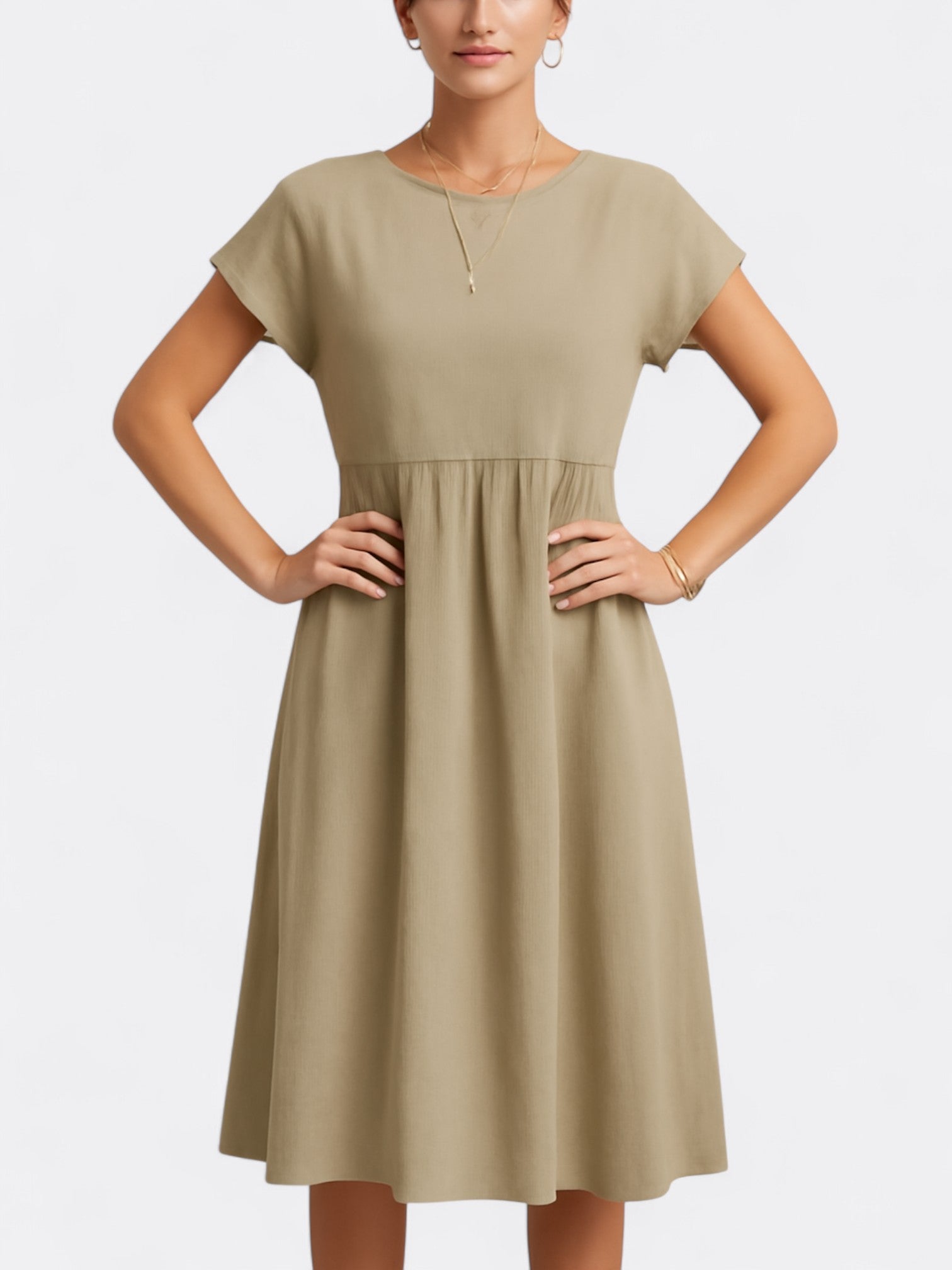 Zia's Midi Dress with O Neckline and A-Line Silhouette