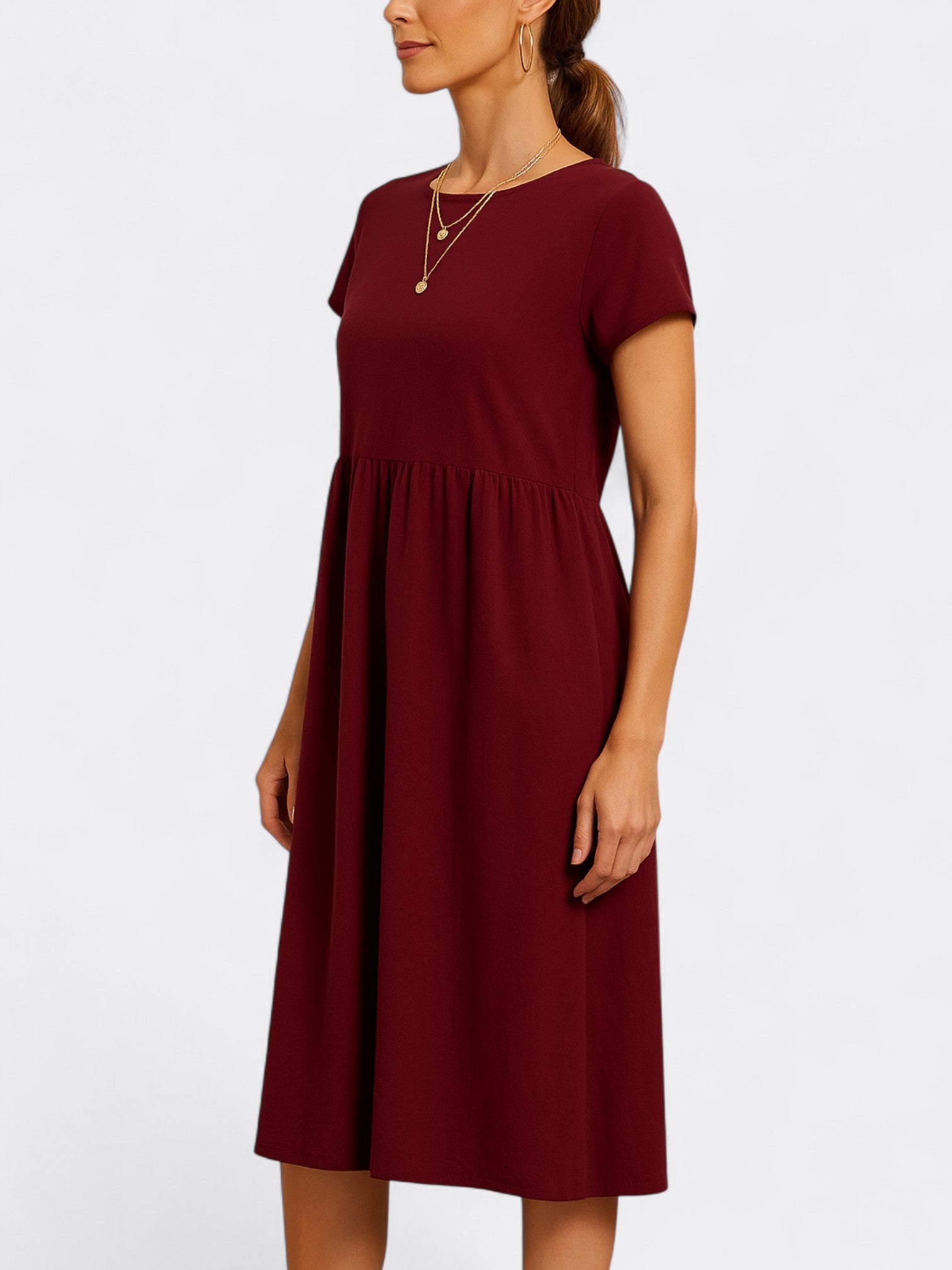 Zia's Midi Dress with O Neckline and A-Line Silhouette