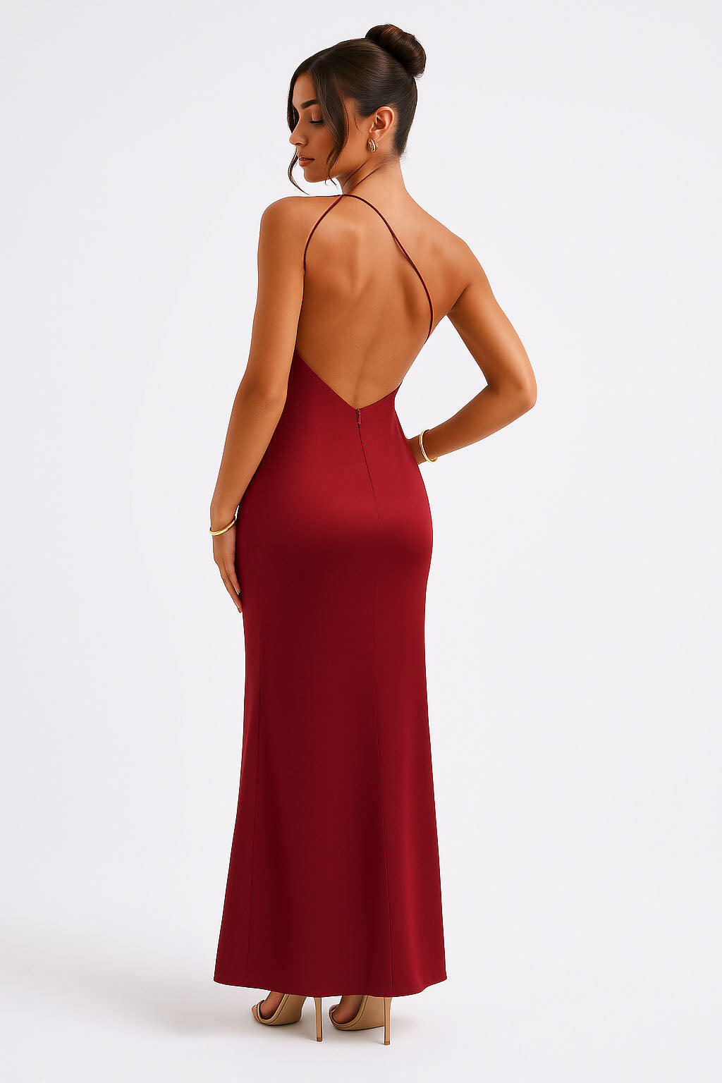 Enya's One-Shoulder Satin Dress with Draped Waist