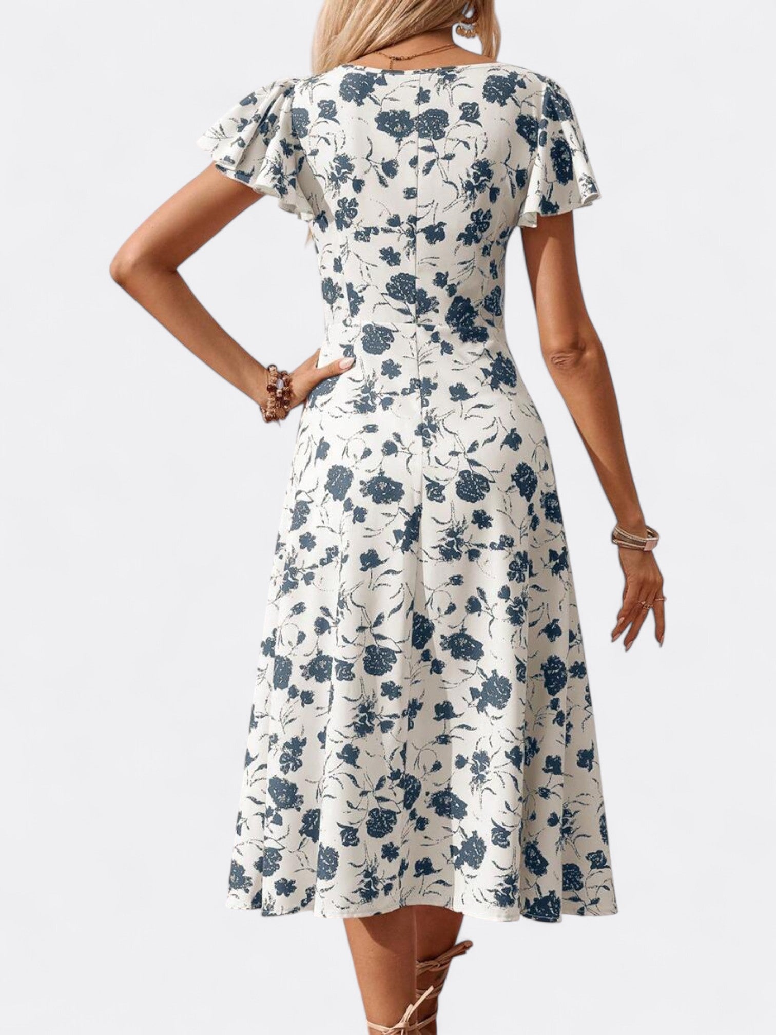 Cielle | Women's Floral Summer Button Front Dress | Ruffle Sleeve