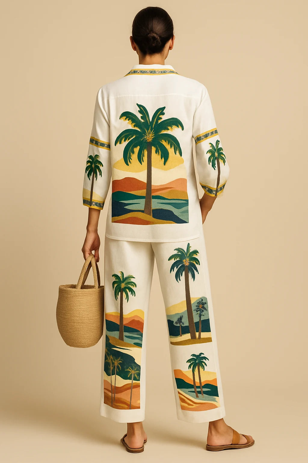 Adelina's Beach Set with Tropical Palm Print