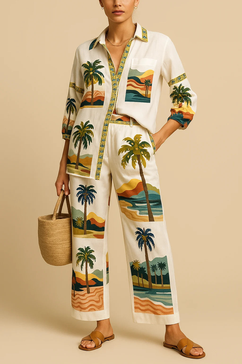 Adelina's Beach Set with Tropical Palm Print