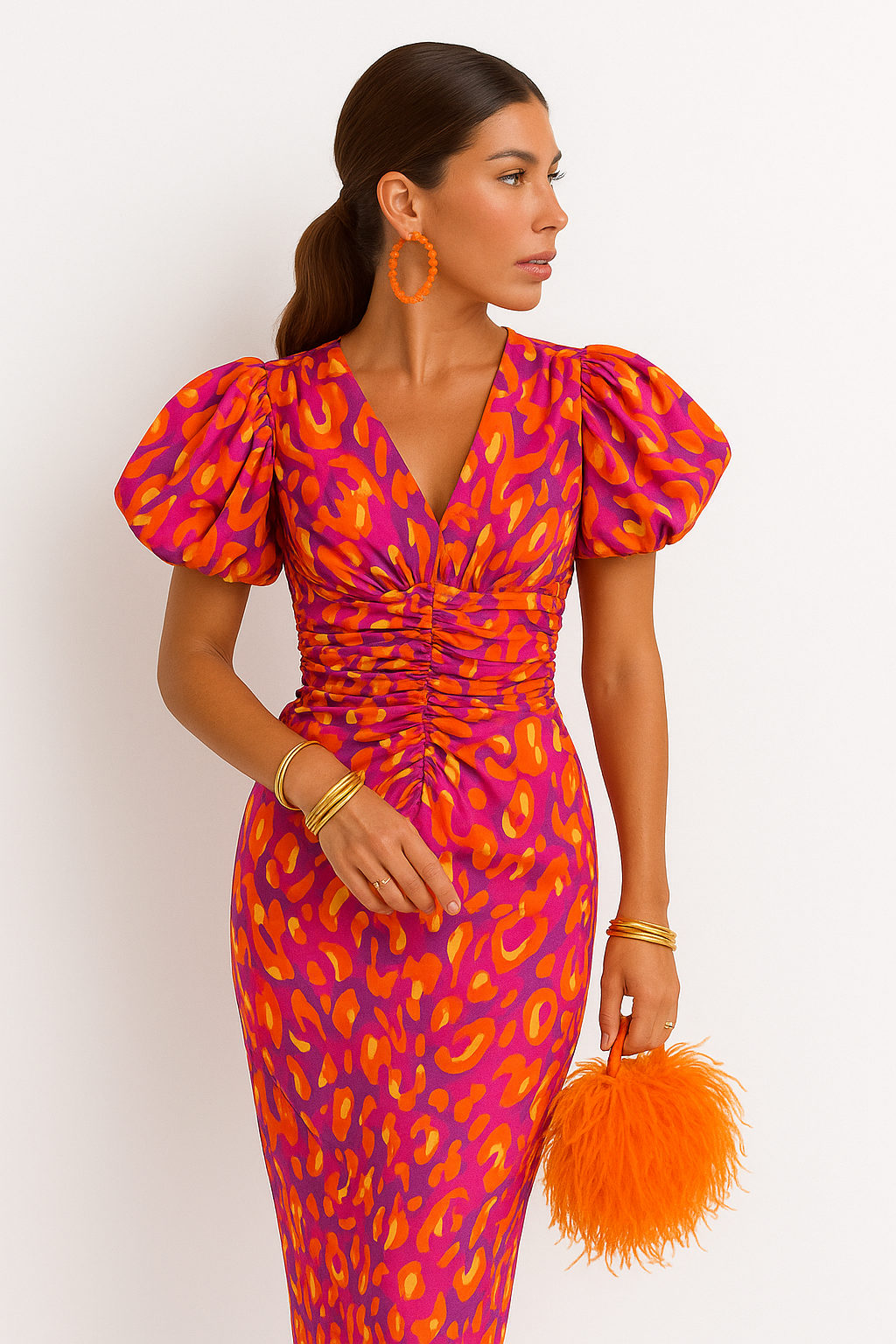 Aletta's Voluminous Sleeve Dress with Tailored Fit and Elegant Design