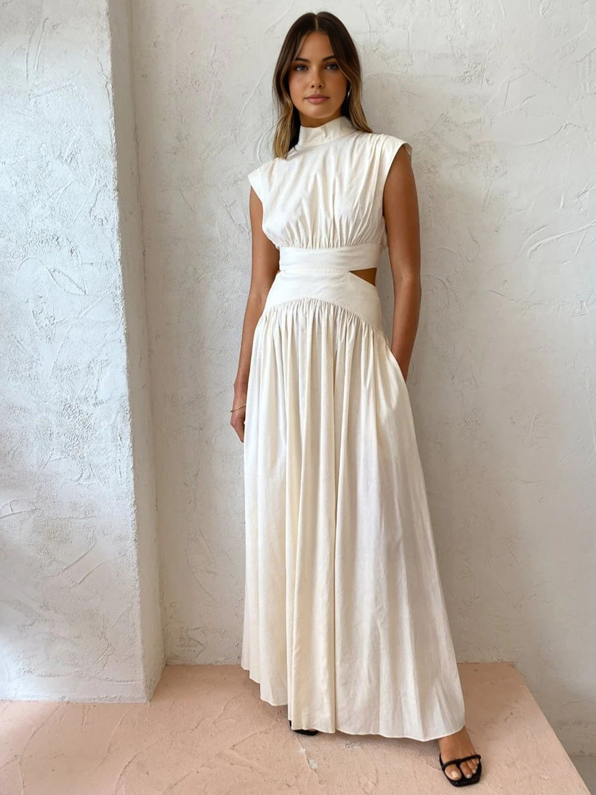 Araluen | Women's Elegant Cut-Out Maxi Dress | Mock Neck