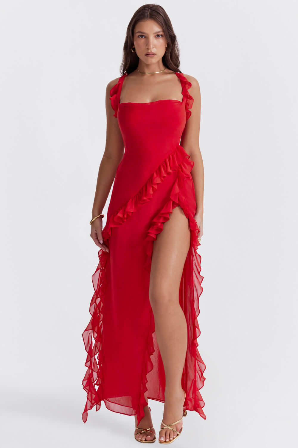 Carla's Ruffled Maxi Dress with High Slit