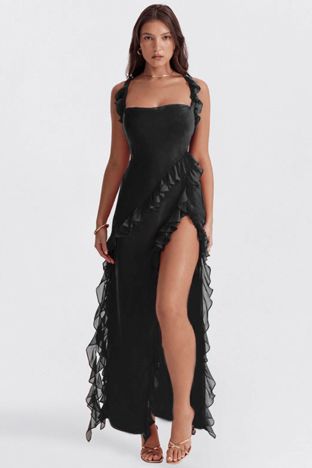 Carla's Ruffled Maxi Dress with High Slit
