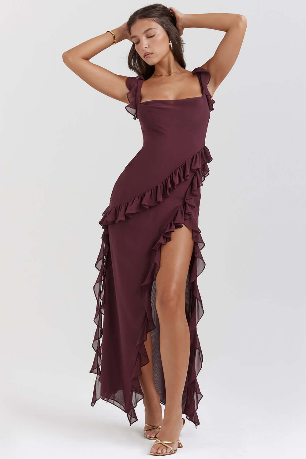 Carla's Ruffled Maxi Dress with High Slit