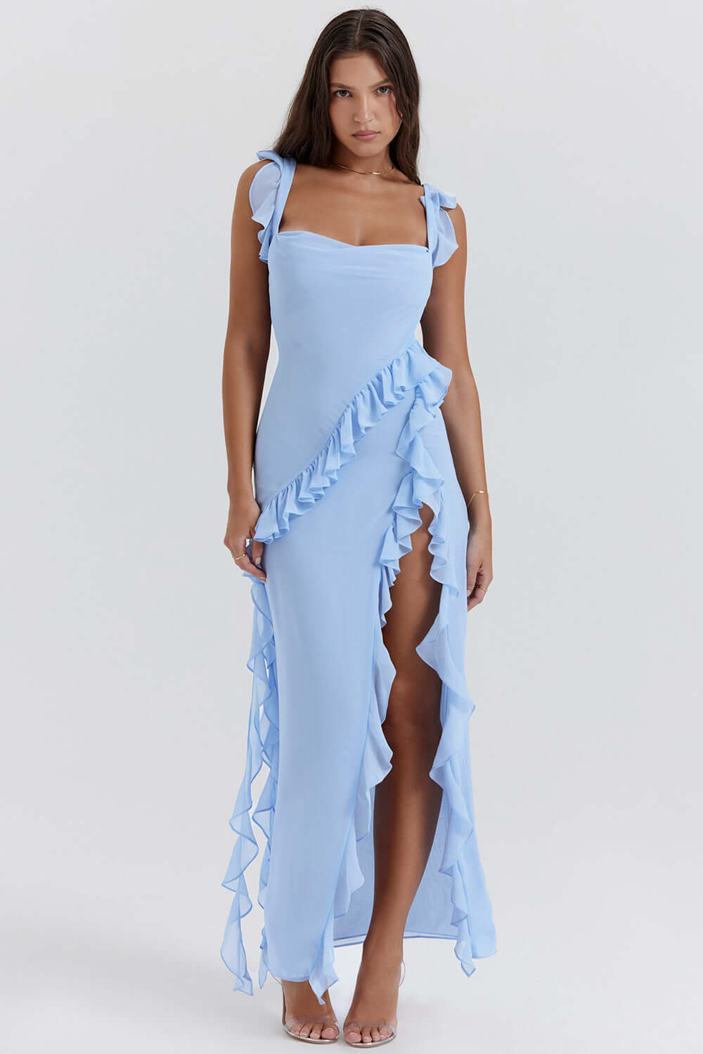 Carla's Ruffled Maxi Dress with High Slit