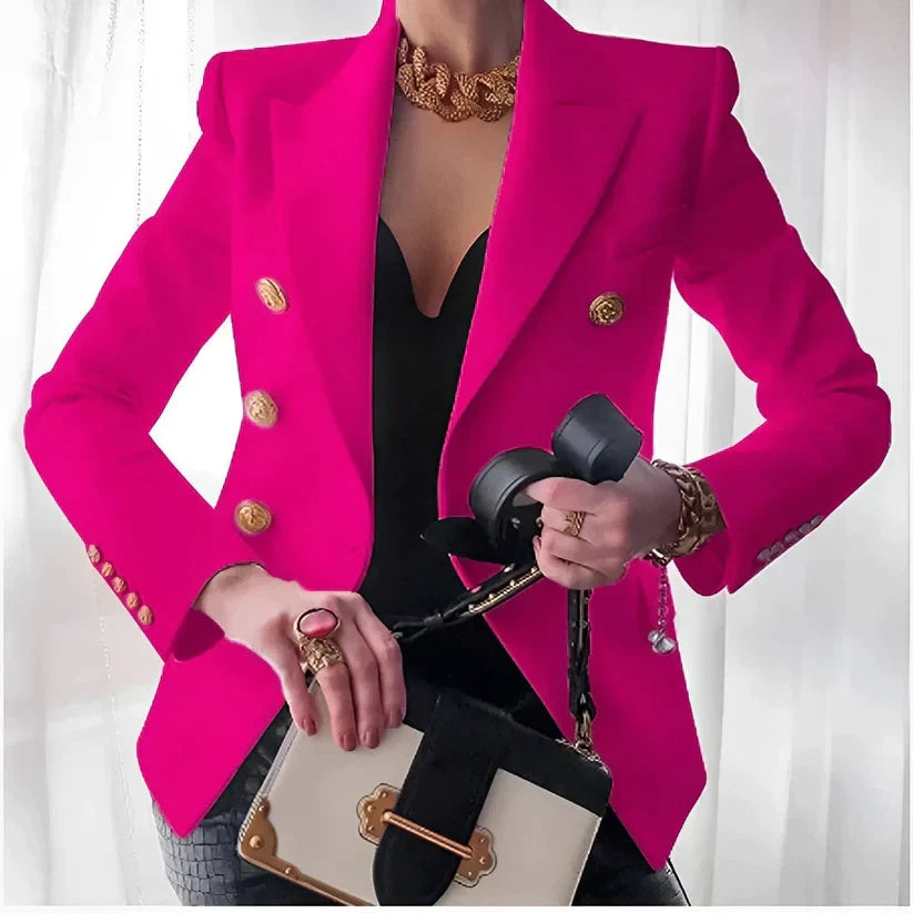 Cindy's Double-Breasted Blazer with Gold Buttons and Tailored Fit