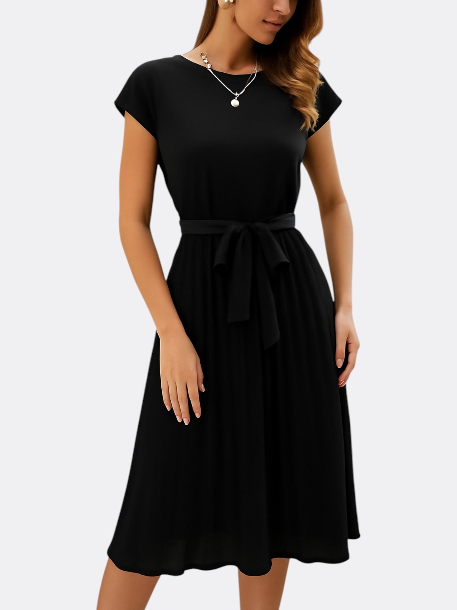 Clair’s Short-Sleeved Pleated Casual Mini Dress with Lightweight Comfort