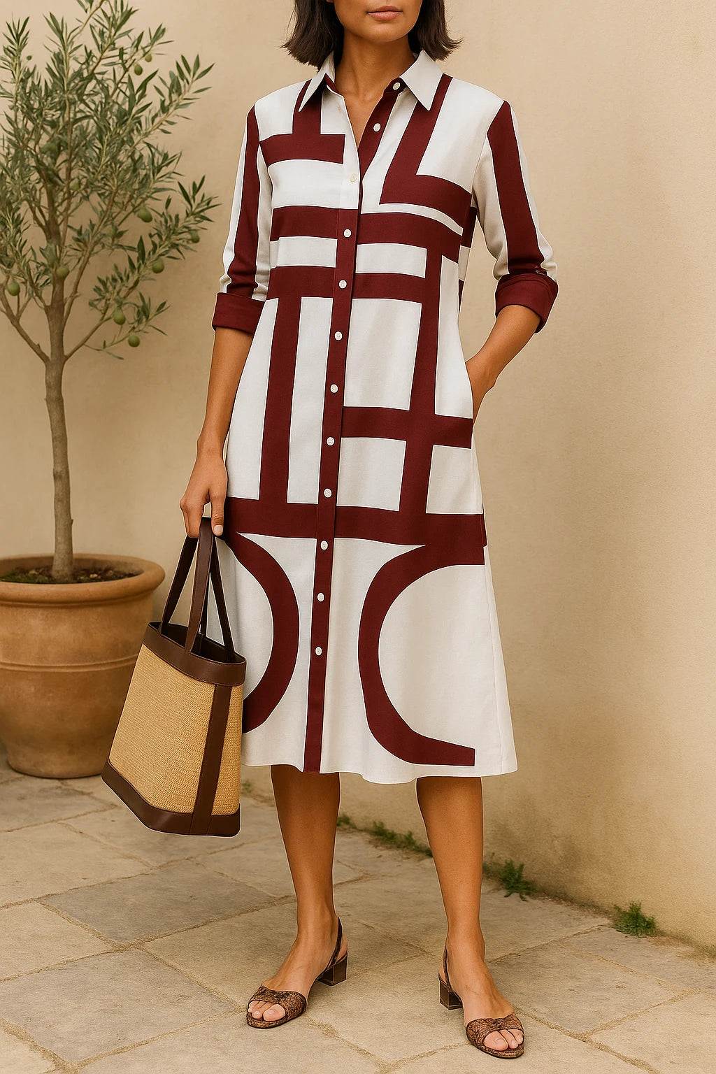 Clarissa's Shirt Dress with Bold Geometric Print