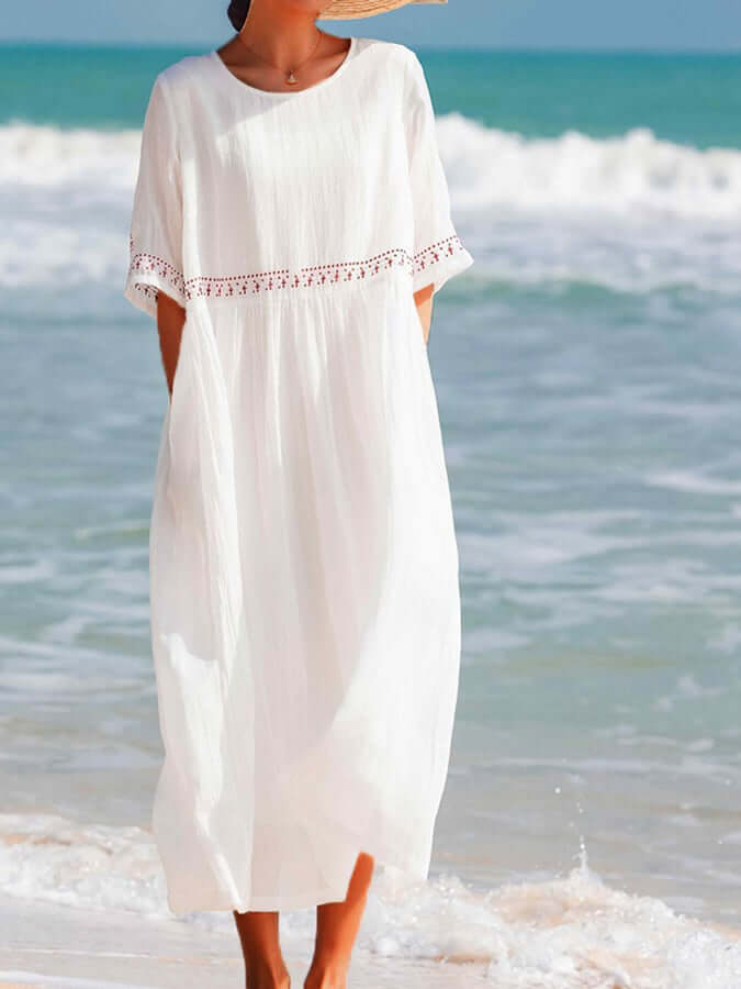 Eliza's A-line Dress with Embellished Waist and Flared Skirt
