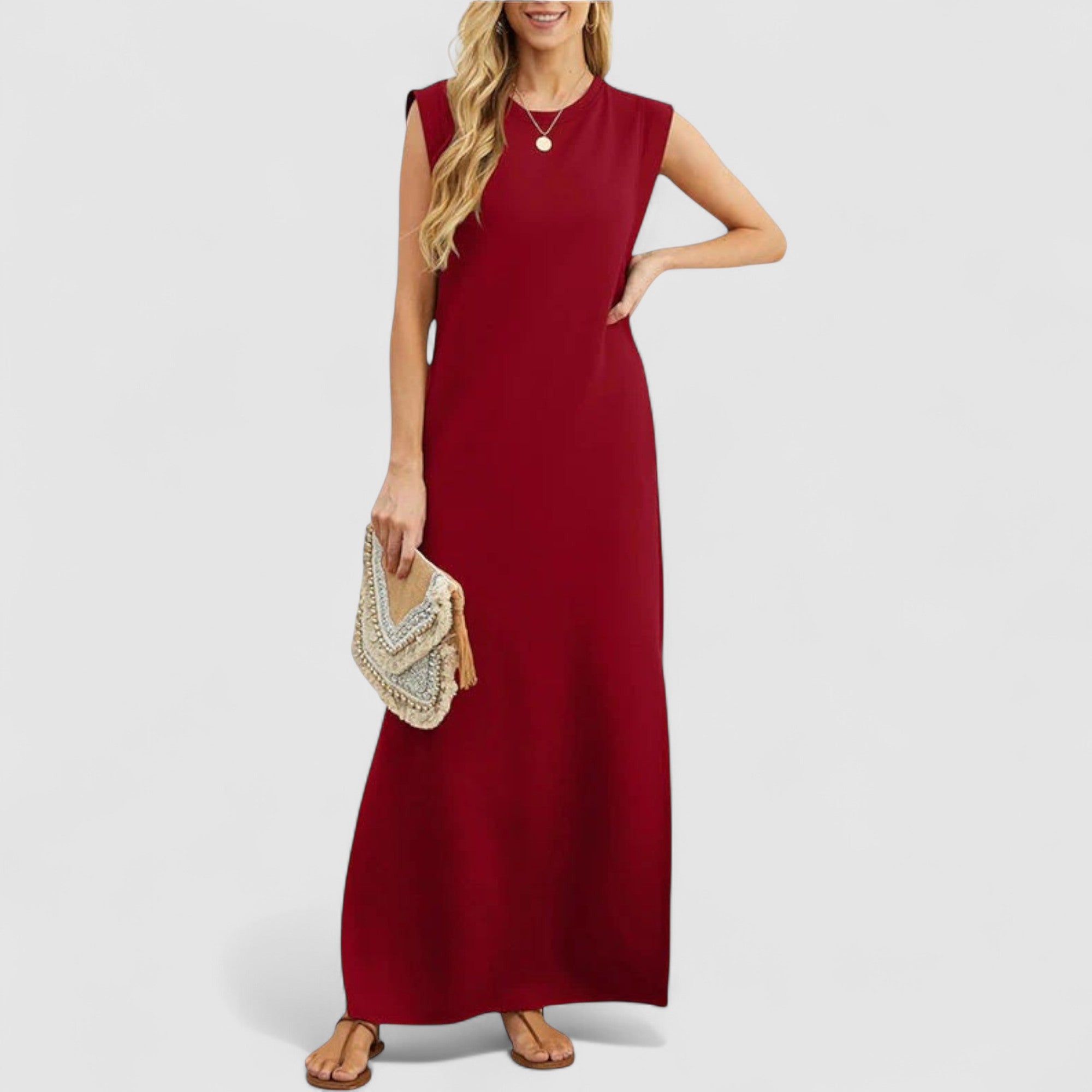 Emma's Casual Sleeveless Dress with Side Slit and Pockets