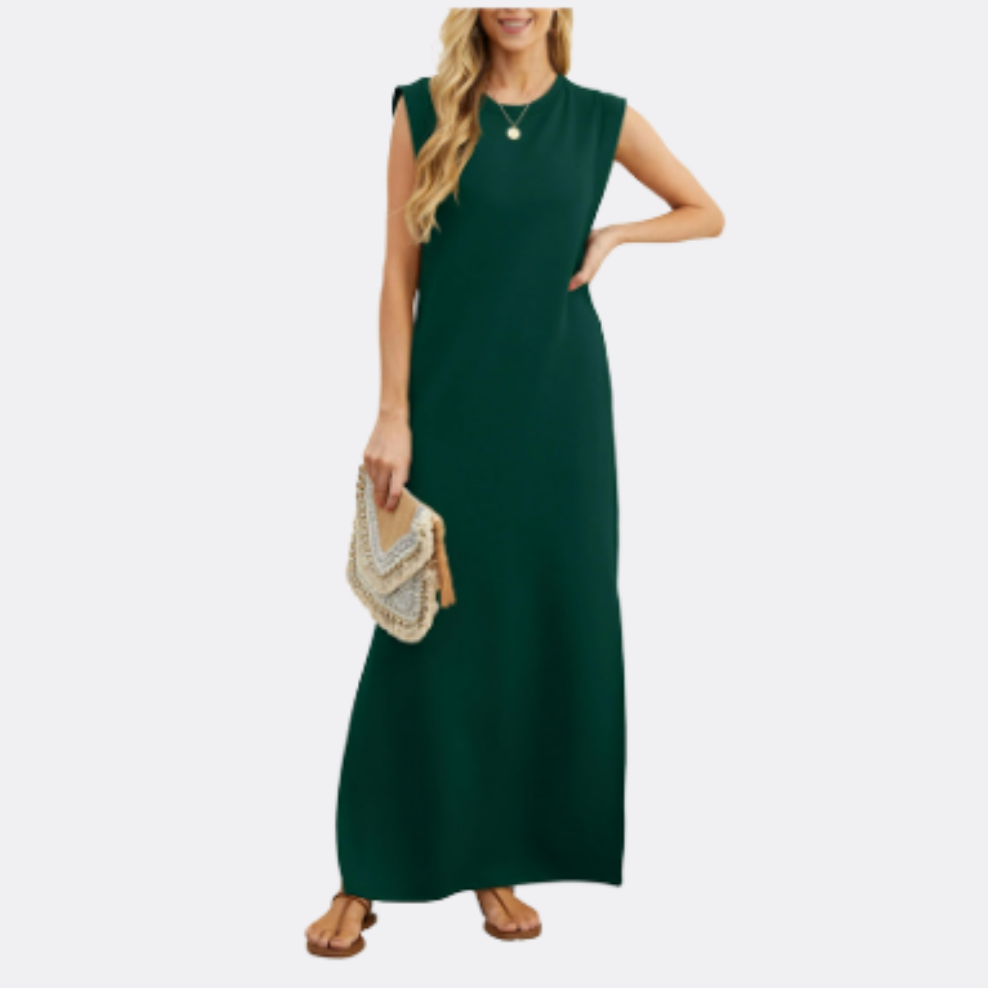 Emma's Casual Sleeveless Dress with Side Slit and Pockets