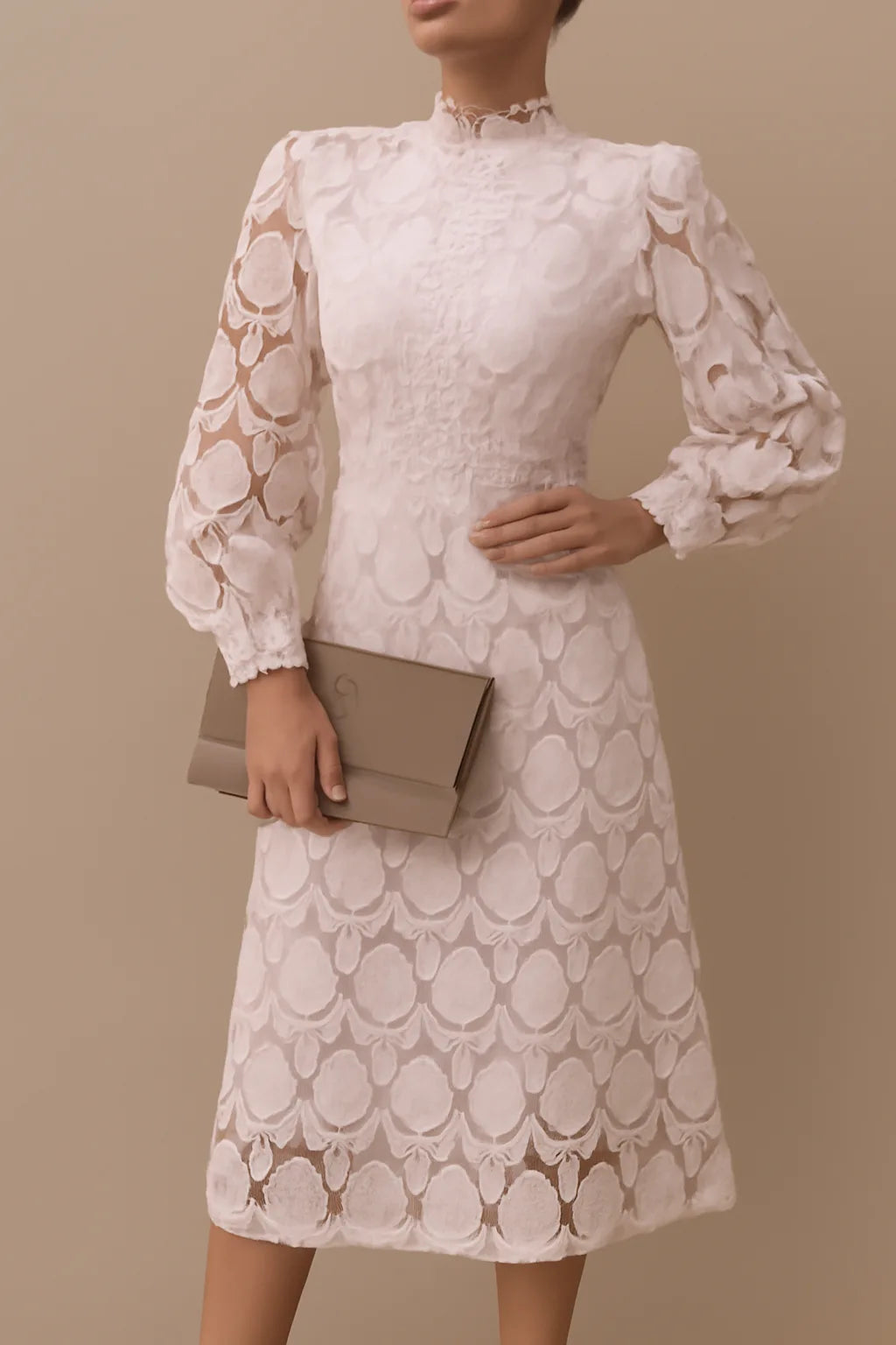 Holly's Lace Midi Dress with Sheer Balloon Sleeves