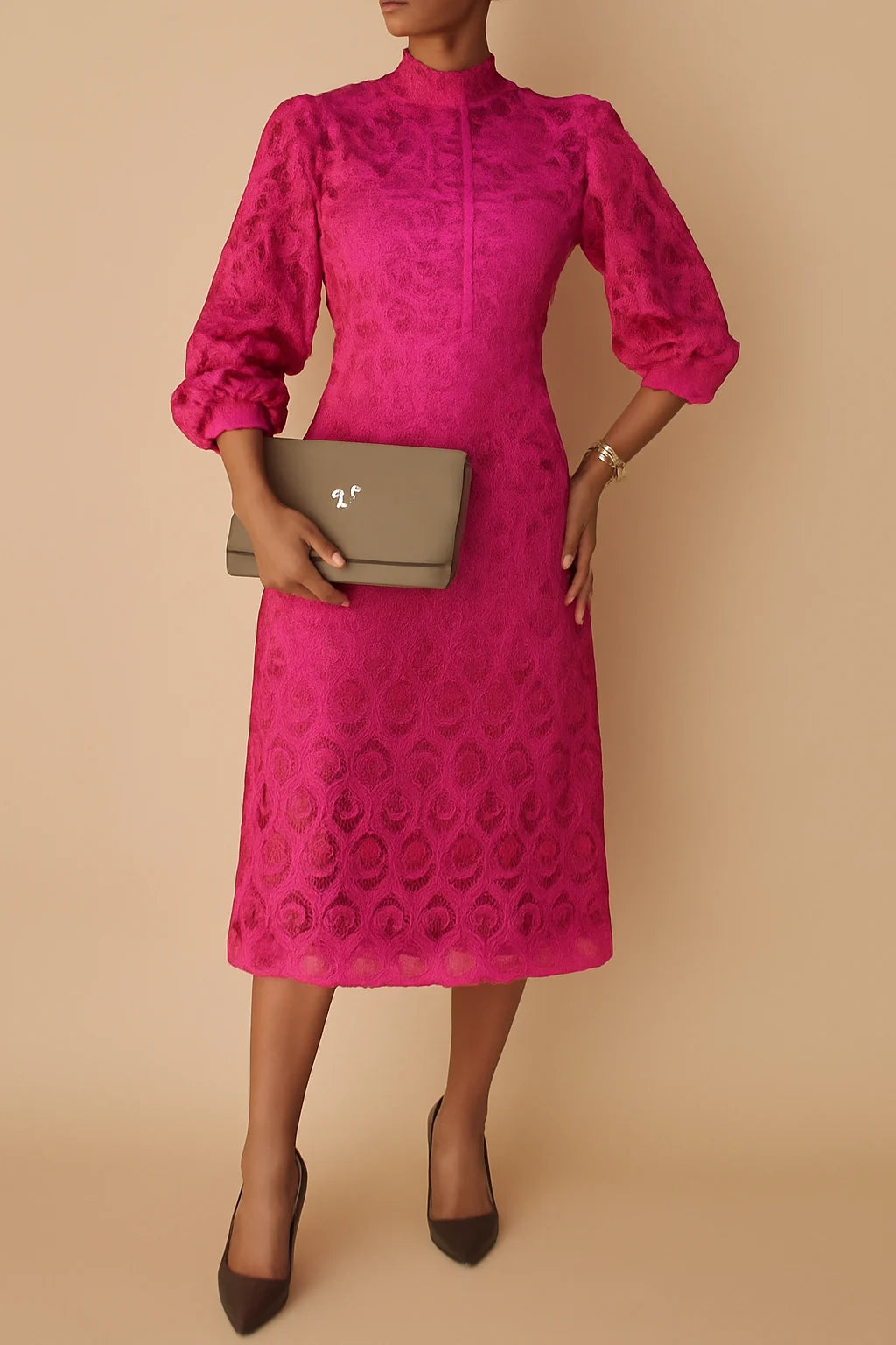 Holly's Lace Midi Dress with Sheer Balloon Sleeves