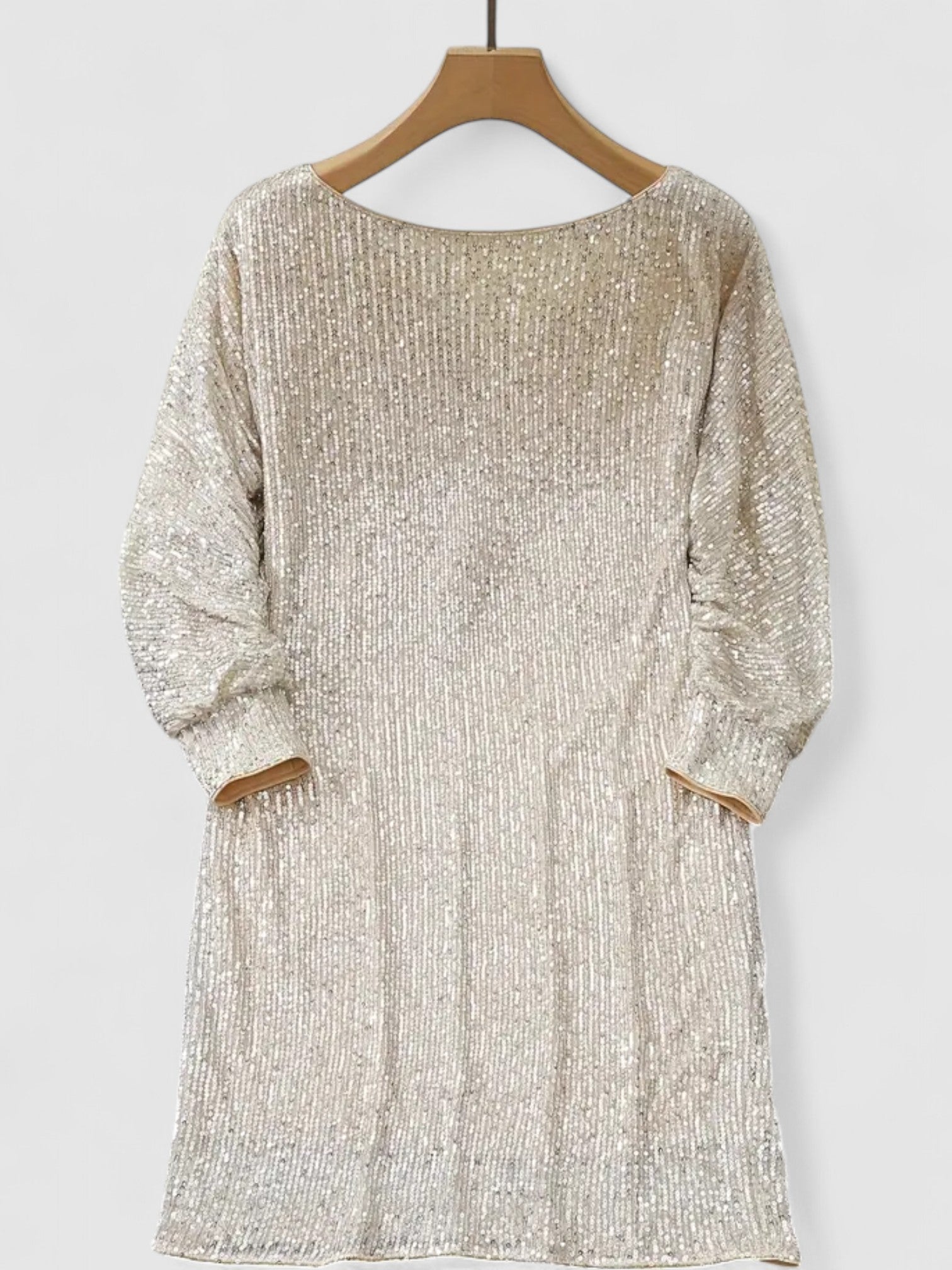 Imara’s Contrast Sequin Dress with Off-Shoulder Slash Neck and Long Sleeves