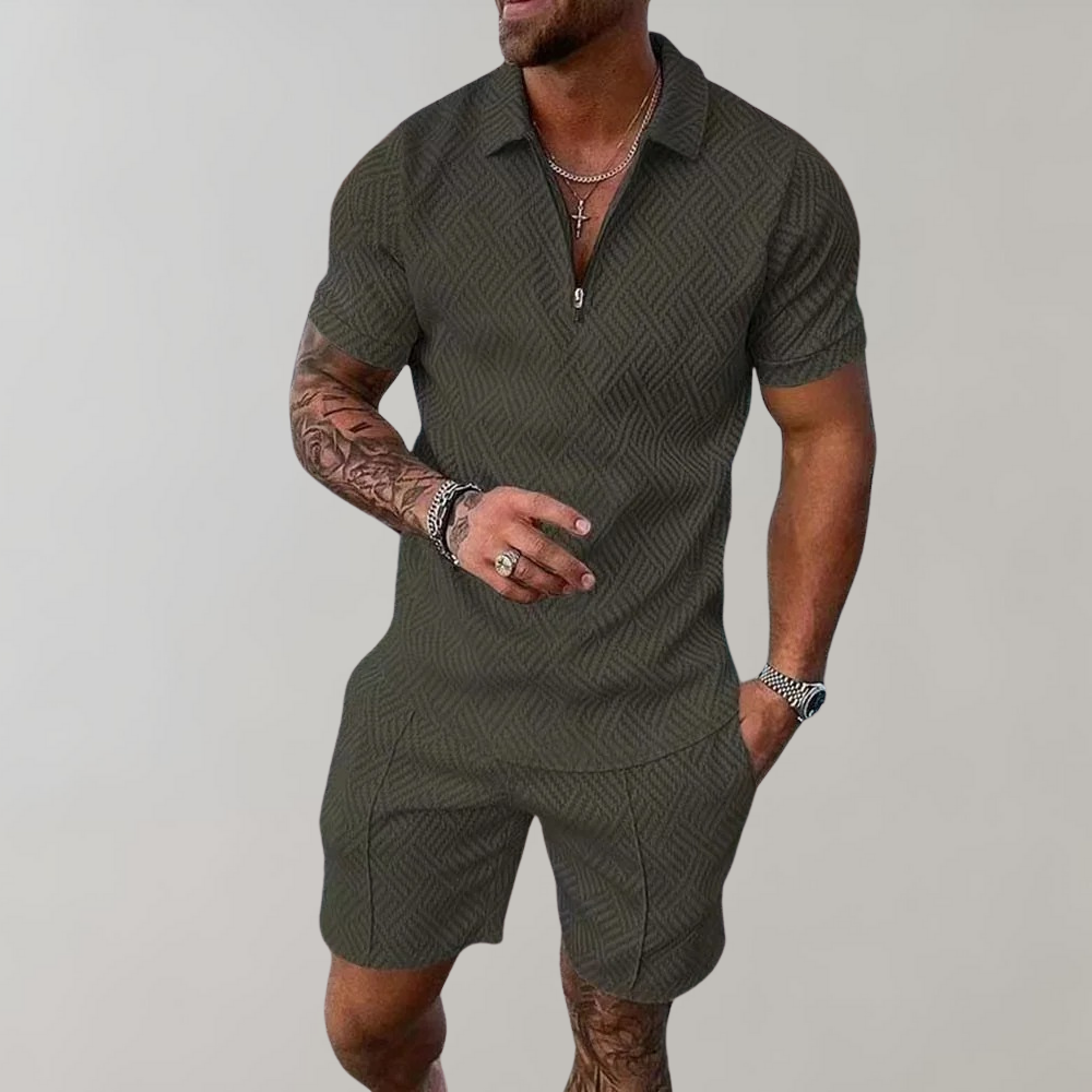 James's Men's Casual Zip-Up Set with Short Sleeves