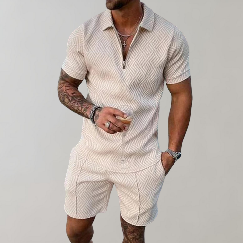 James's Men's Casual Zip-Up Set with Short Sleeves