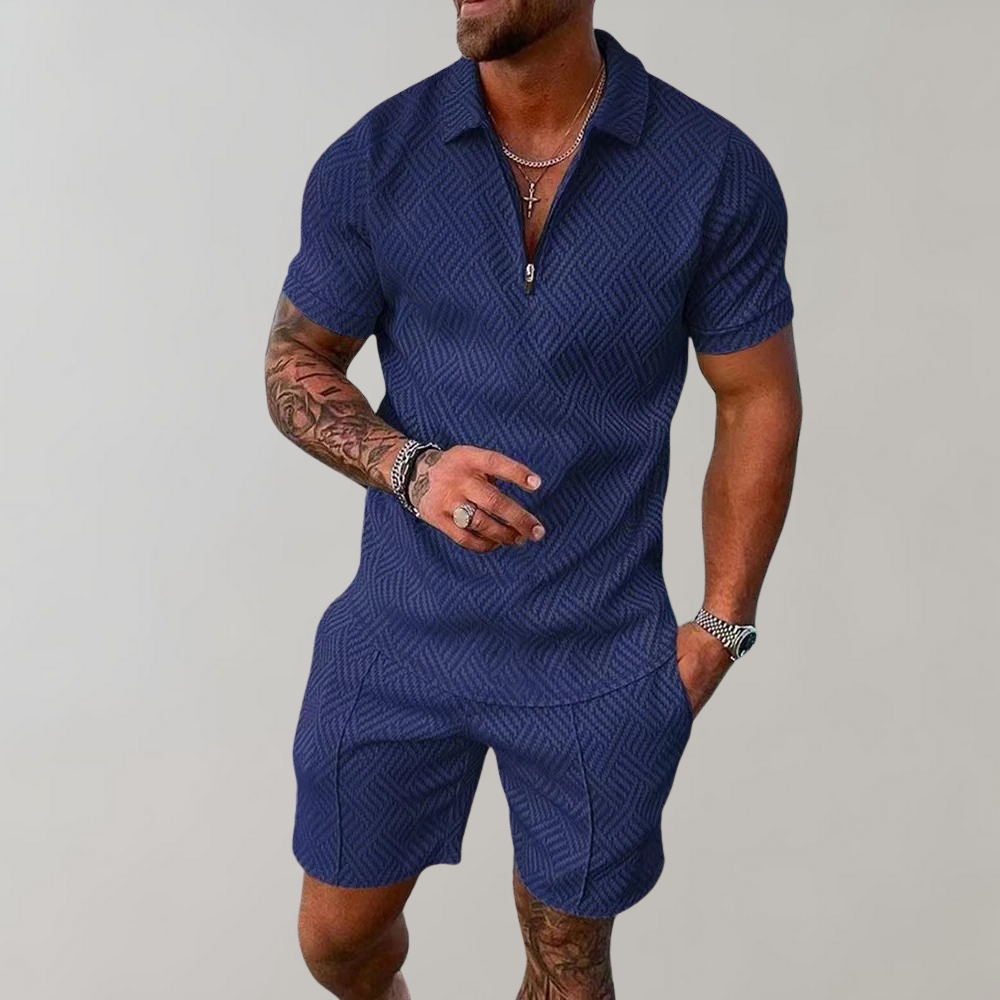James's Men's Casual Zip-Up Set with Short Sleeves