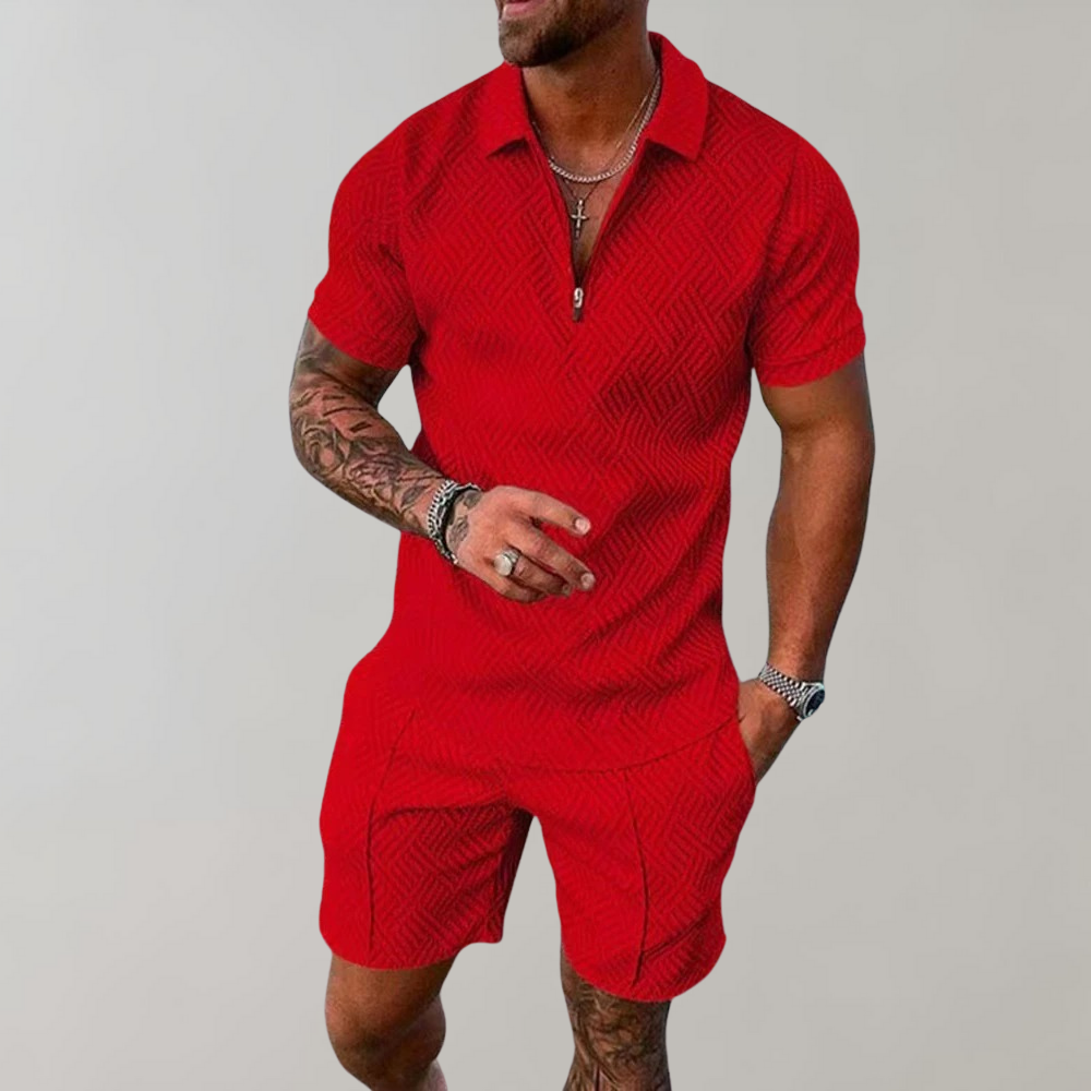 James's Men's Casual Zip-Up Set with Short Sleeves