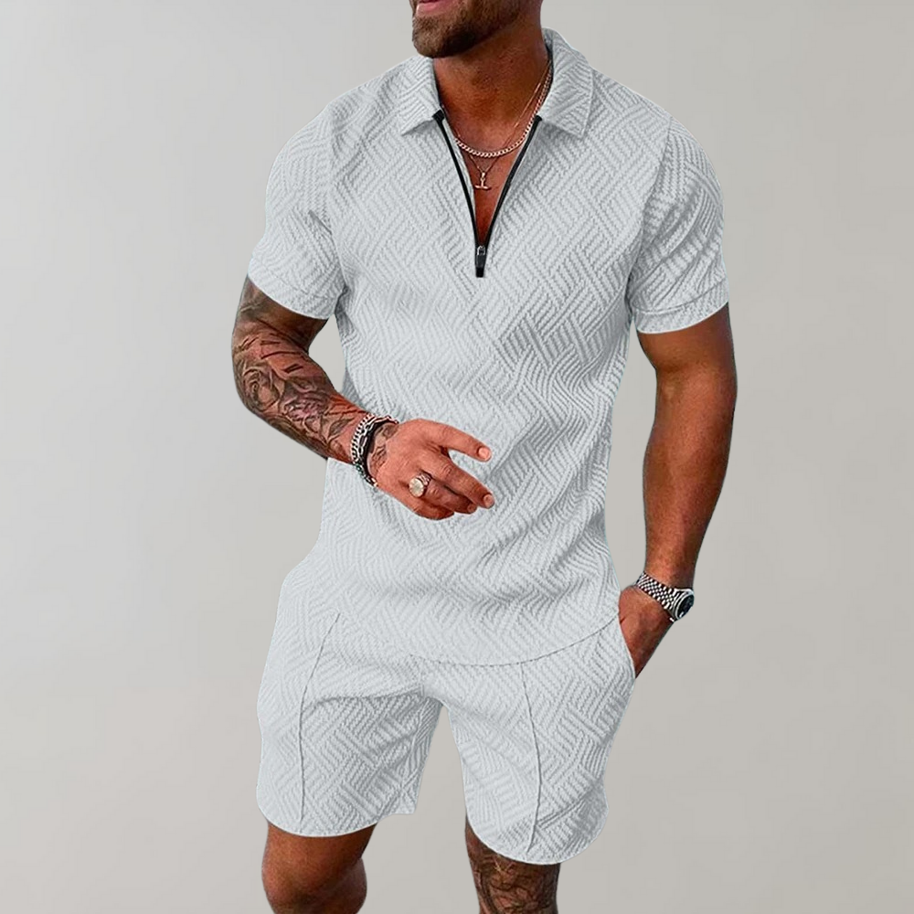 James's Men's Casual Zip-Up Set with Short Sleeves