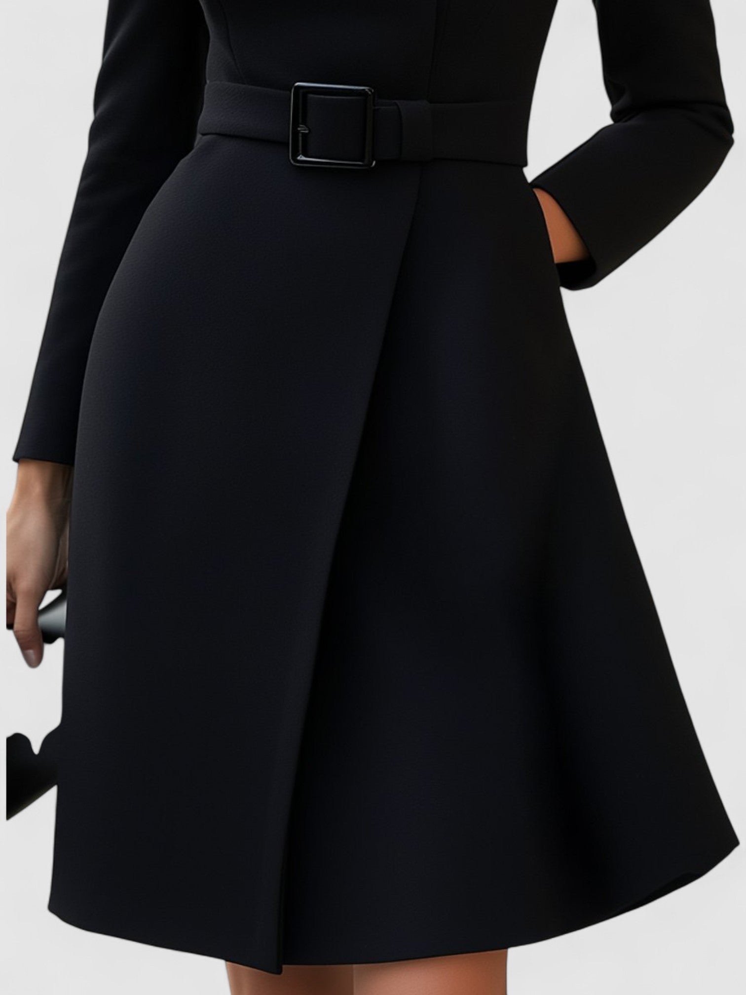 Juliet’s High-Neck A-Line Dress with Asymmetric Belted Waist