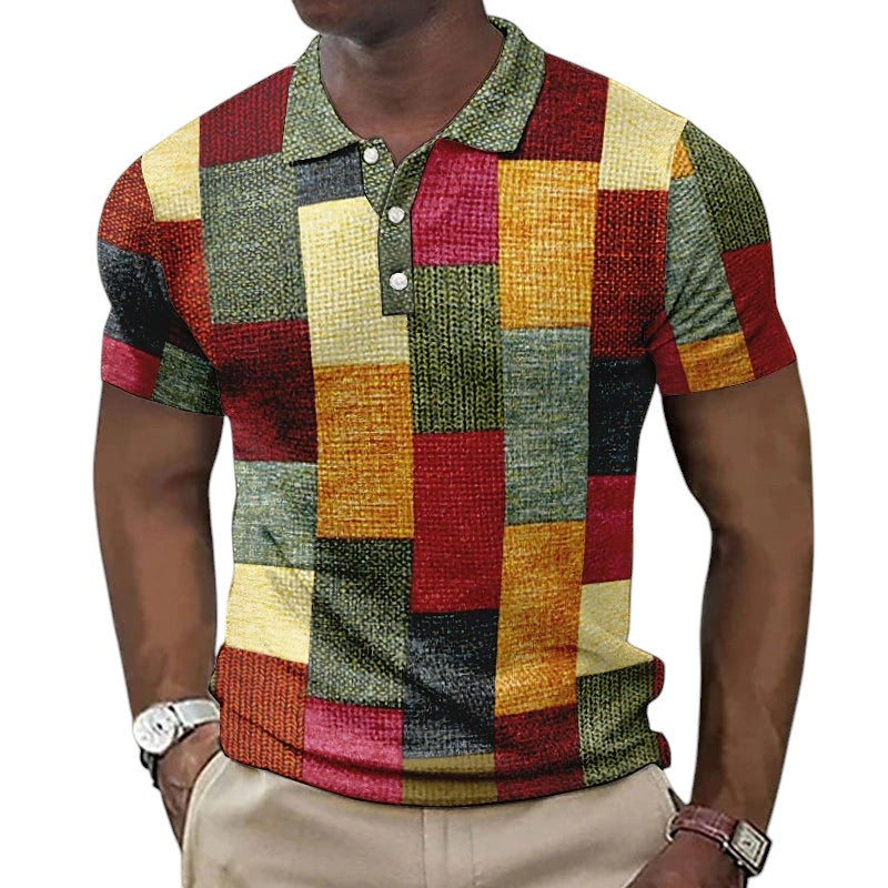 Leonard's Casual Polo Shirt with Abstract Patchwork Design