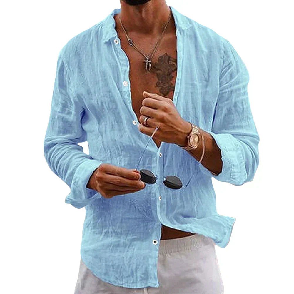 Liam's Casual Button-Up Shirt with Relaxed Collar Design