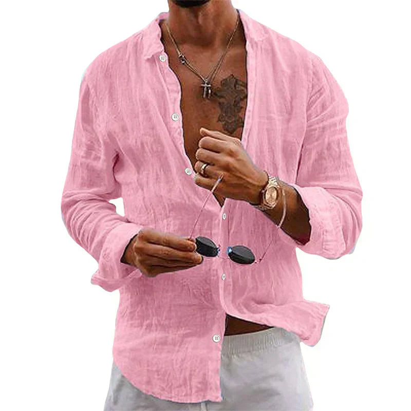 Liam's Casual Button-Up Shirt with Relaxed Collar Design
