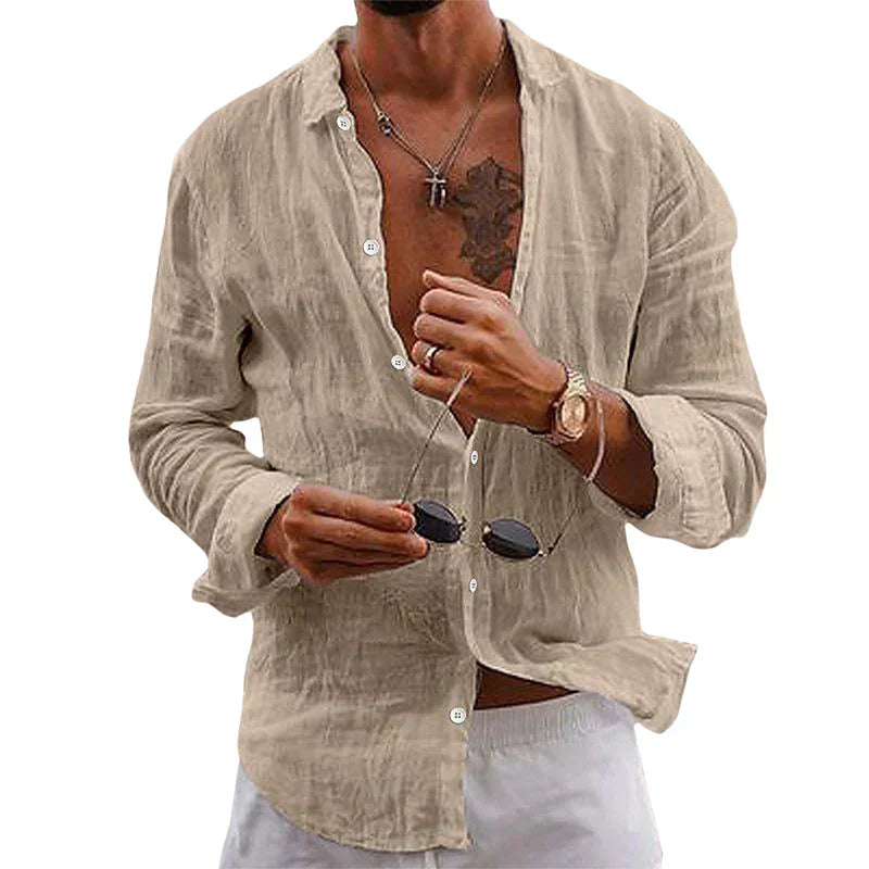 Liam's Casual Button-Up Shirt with Relaxed Collar Design