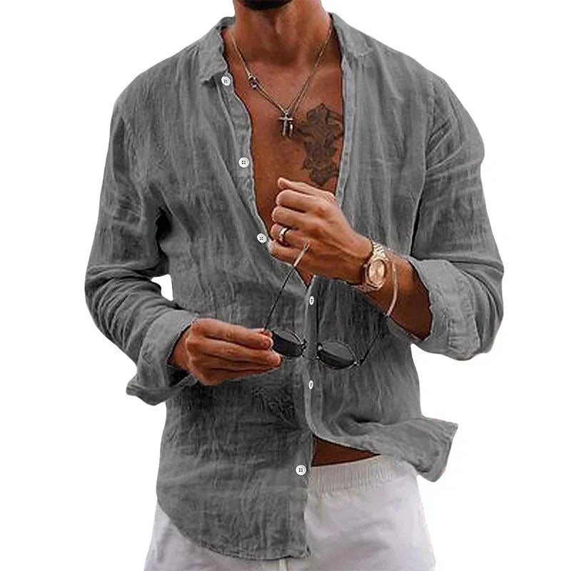 Liam's Casual Button-Up Shirt with Relaxed Collar Design