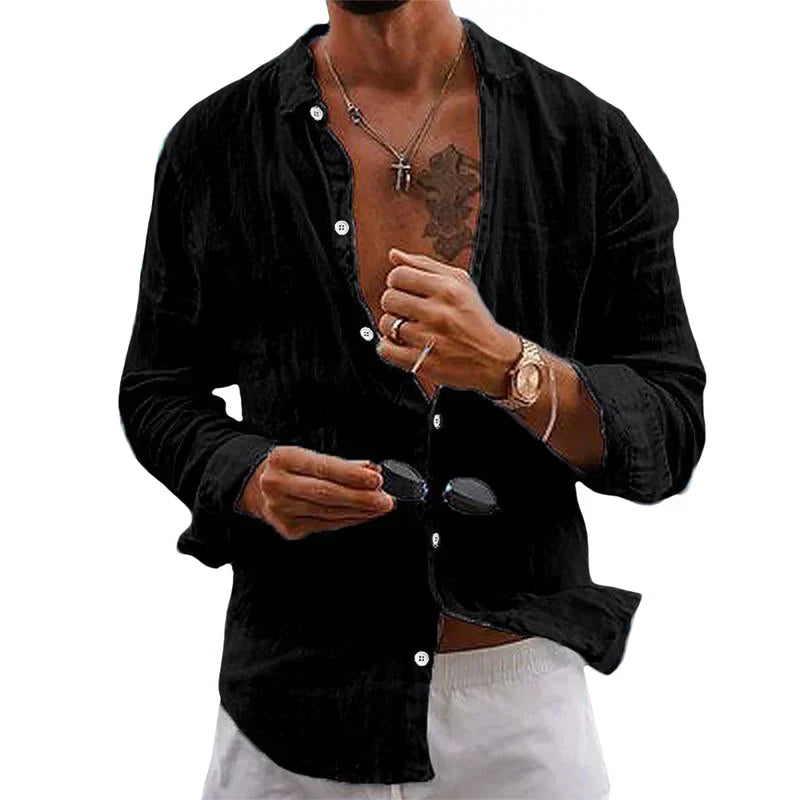 Liam's Casual Button-Up Shirt with Relaxed Collar Design