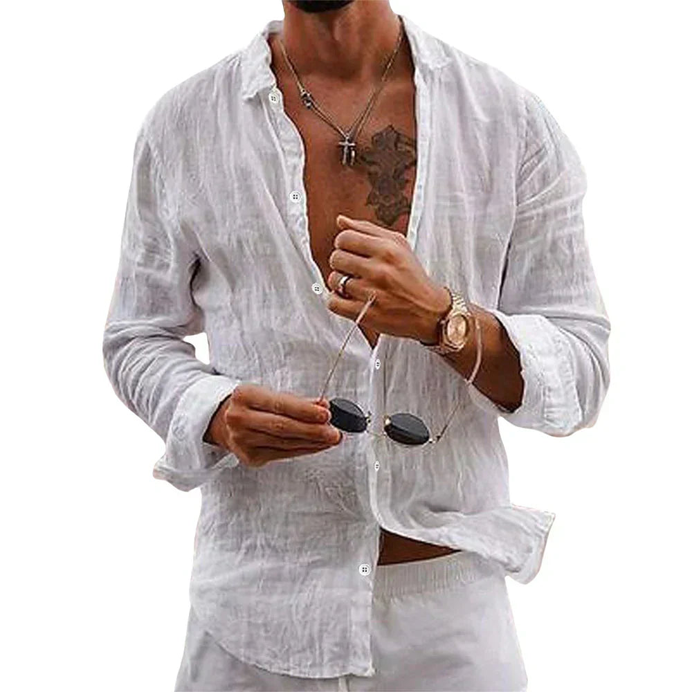 Liam's Casual Button-Up Shirt with Relaxed Collar Design