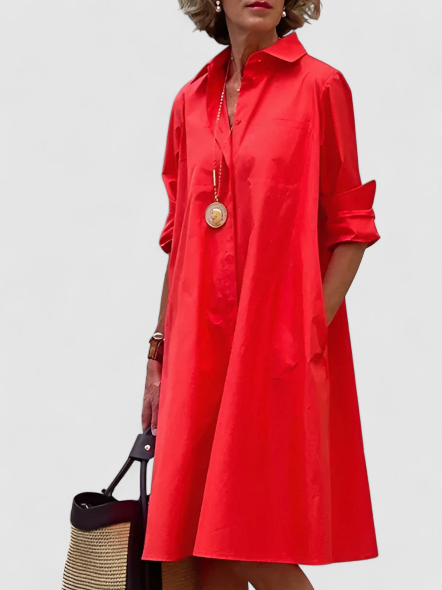 Lolita’s A-Line Shirt Dress with 3/4 Sleeves and Classic Collar