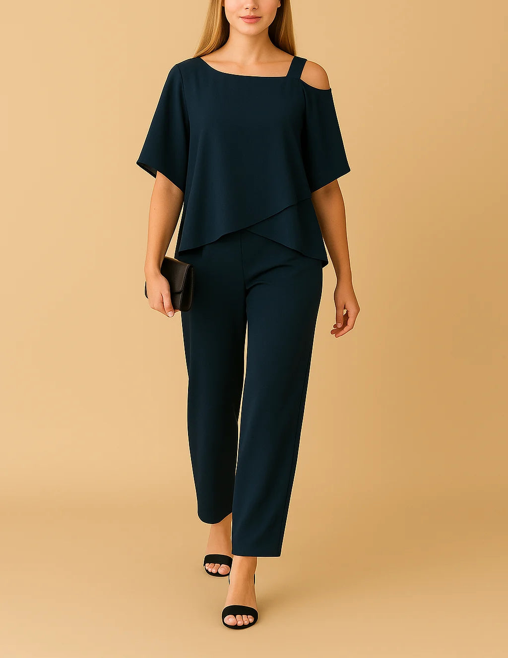Loretta's Evening Set with Off-Shoulder Top and Wide-Leg Trousers