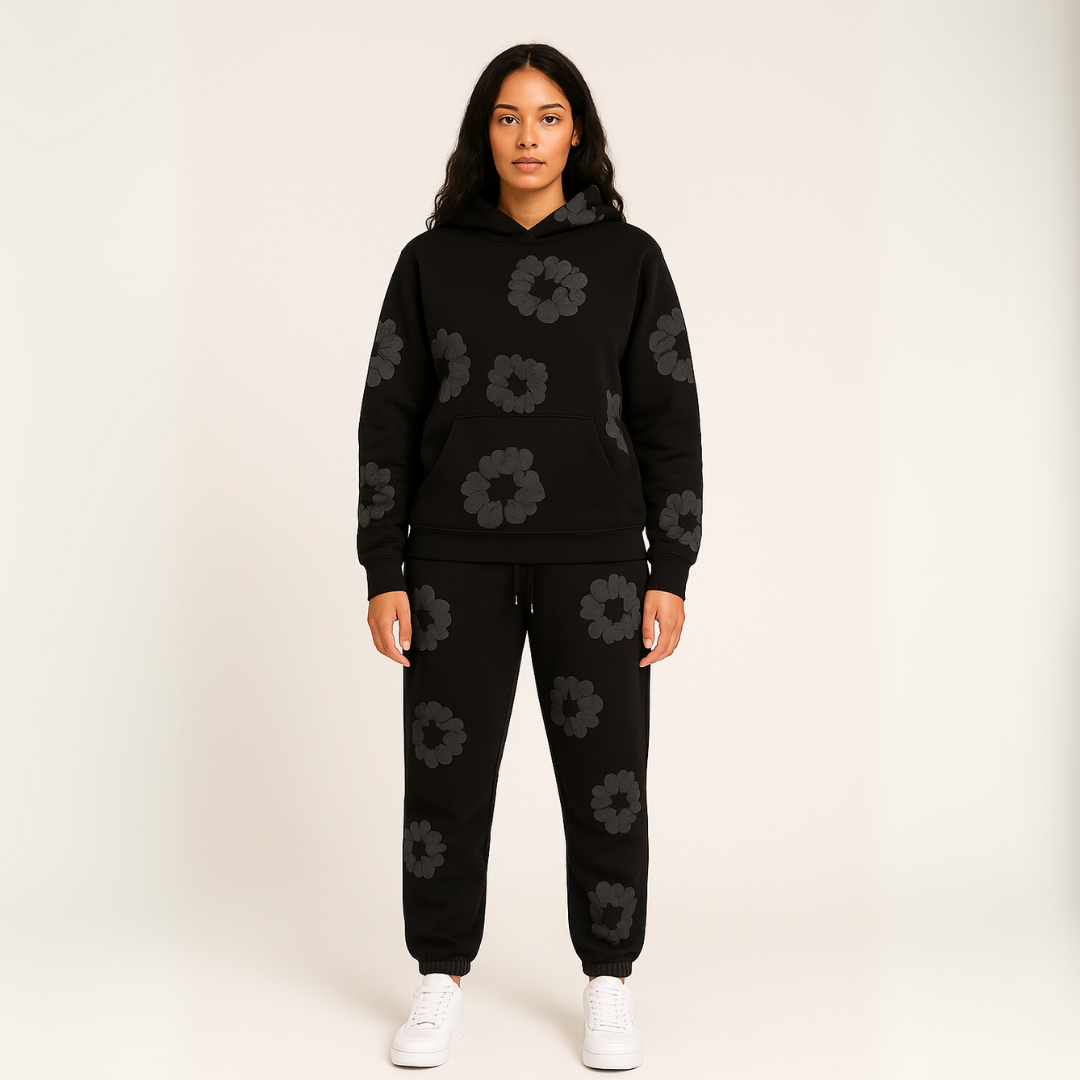 Malik and Merriem's Relaxed Tracksuit Set with Floral Graphic Print