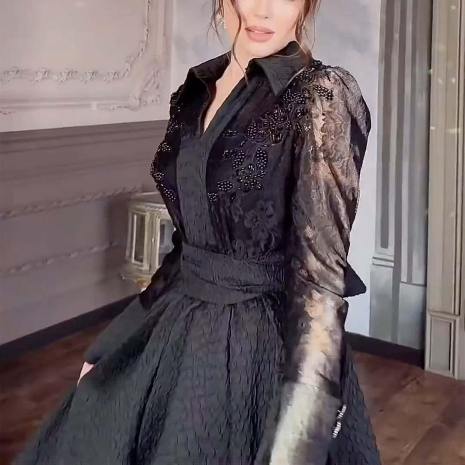 Marina’s Satin Dress with Jacquard Design and Draped Silhouette