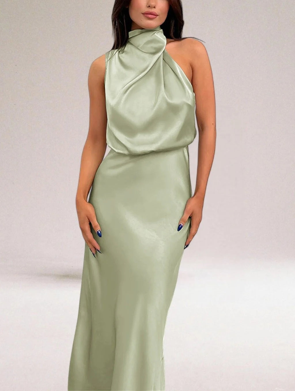 Marisse's Halter Dress with Elegant Shine and Fluid Silhouette