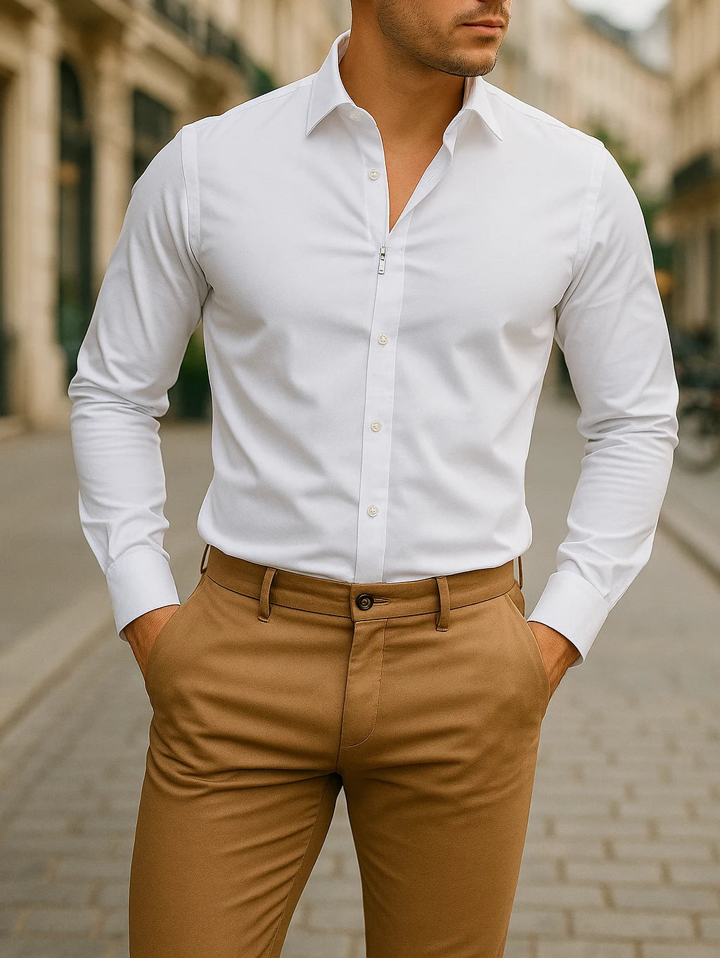 Mason's Athletic Fit Button Down Shirt with Hidden Zipper Closure