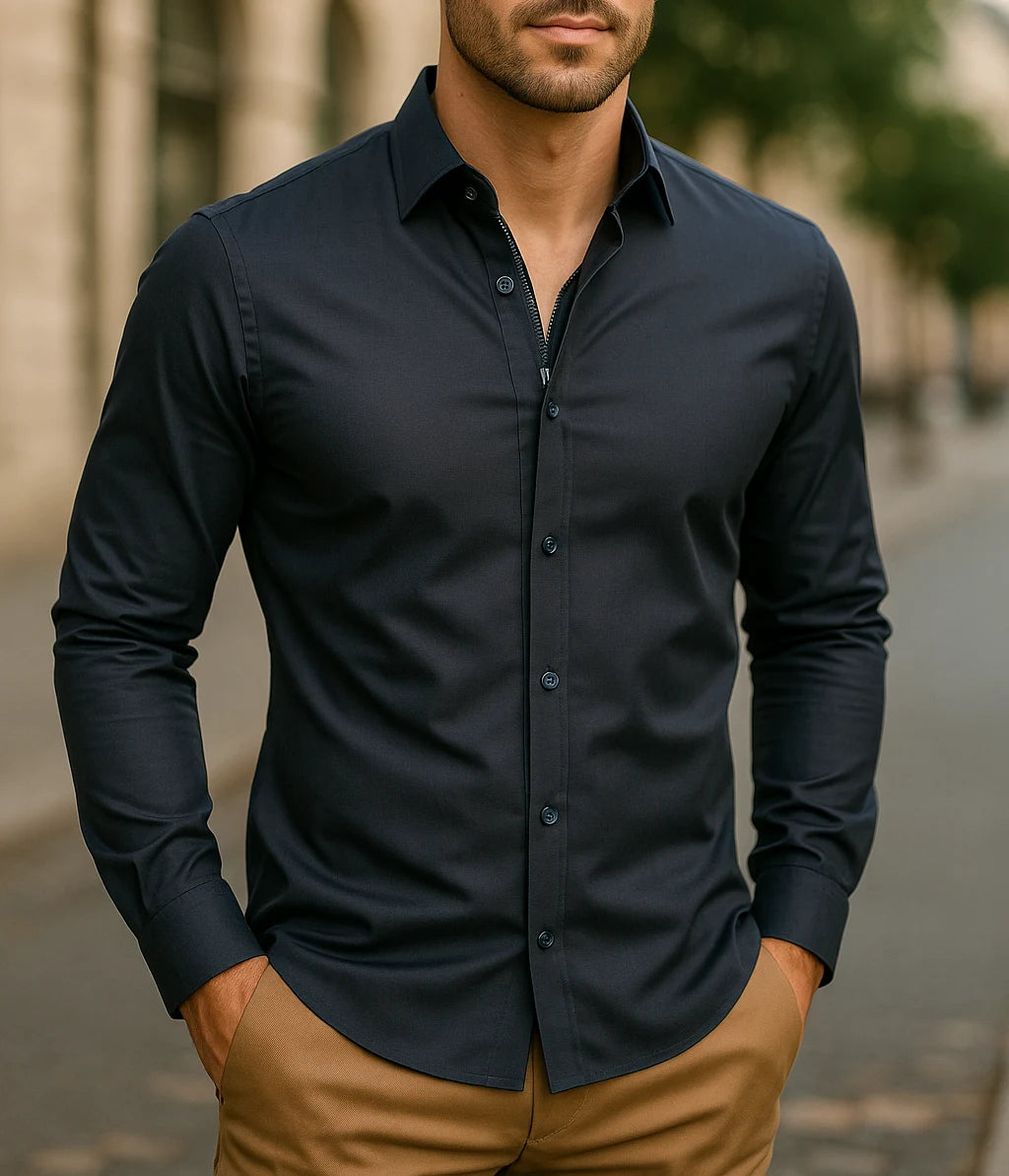 Mason's Athletic Fit Button Down Shirt with Hidden Zipper Closure
