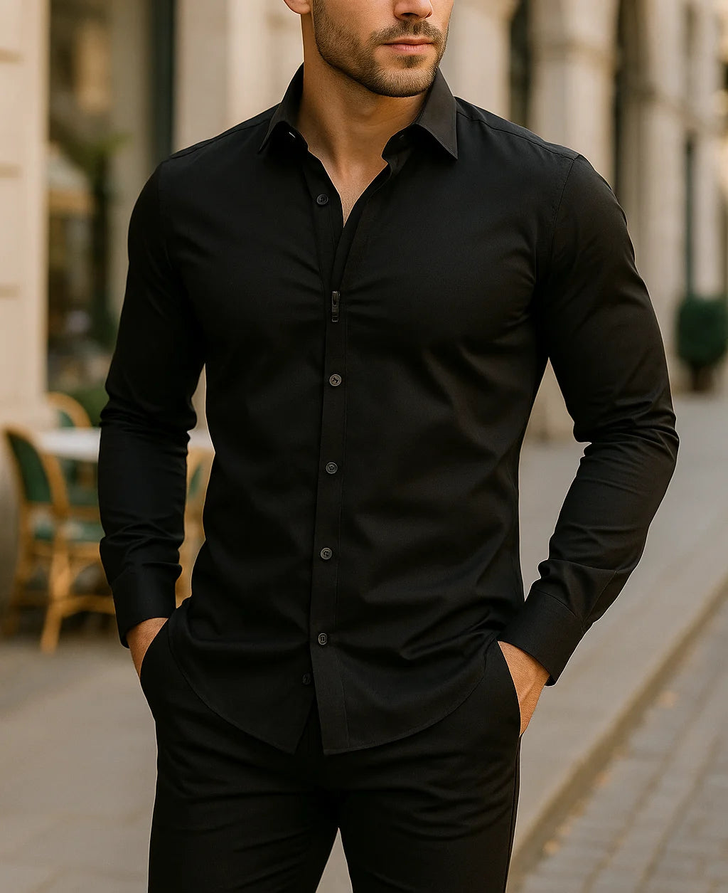 Mason's Athletic Fit Button Down Shirt with Hidden Zipper Closure