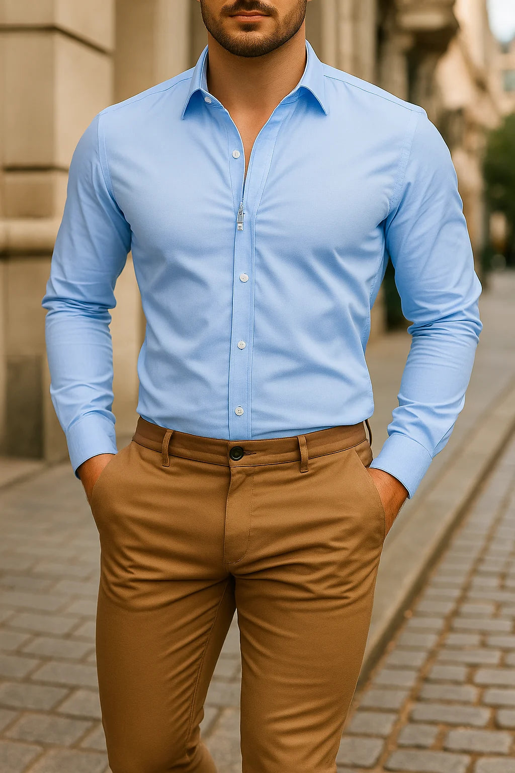 Mason's Athletic Fit Button Down Shirt with Hidden Zipper Closure