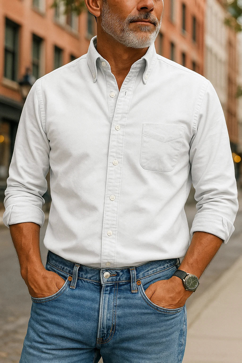 Nathan's Classic Button-Up Shirt with Structured Collar